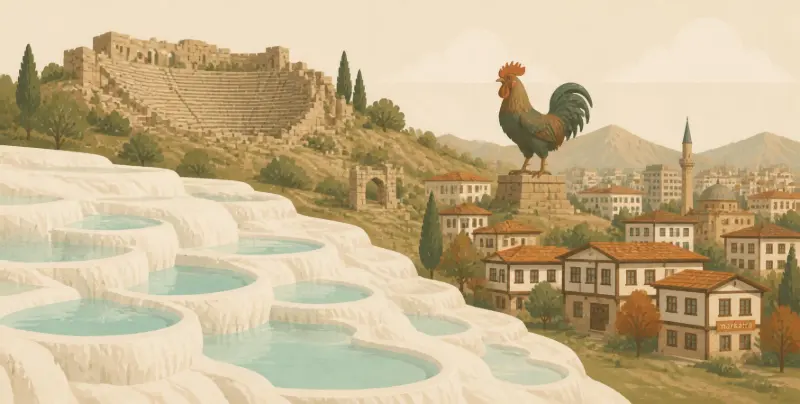 Denizli: Pamukkale travertenleri, Hierapolis, Denizli Horozu